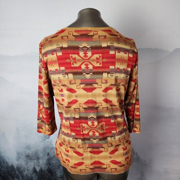 Vintage Chaps Denim Lace Up Western / Aztec Print 3/4 Top | Women's 1X - Picture 9 of 12